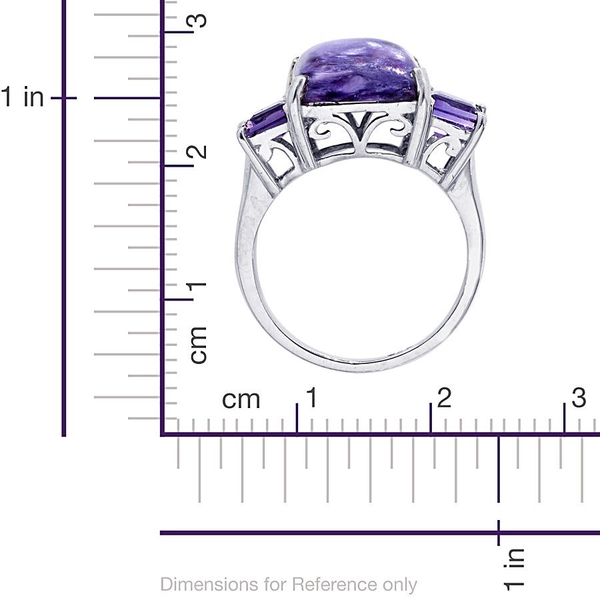 Charoite (Oct 5.00 Ct), Amethyst Ring in Platinum Overlay Sterling Silver 7.000 Ct.