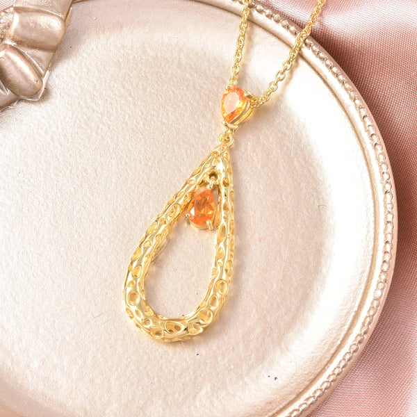 RACHEL GALLEY Misto Collection - Jalisco Fire Opal Latticework Pendant with Adjustable Chain (Size: 18/20/30) in Yellow Gold Overlay Sterling Silver, Silver wt. 11.56 Gms