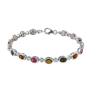 Multi-Tourmaline and Natural Cambodian Zircon Bracelet (Size - 8) in Platinum Overlay Sterling Silve