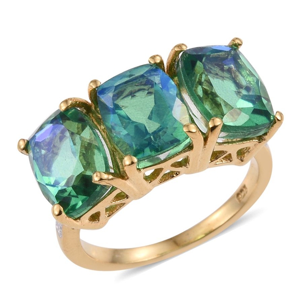 Peacock Quartz (Cush) Trilogy Ring in 14K Gold Overlay Sterling Silver 8.250 Ct.