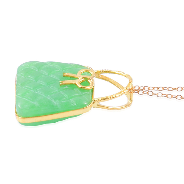 Green Jade Purse Pendant With Chain in Yellow Gold Overlay Sterling Silver 27.000 Ct.
