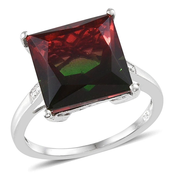 Tourmaline Colour Quartz (Sqr) Solitaire Ring in Platinum Overlay Sterling Silver 7.500 Ct.