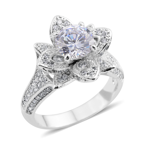 Simulated Diamond (Rnd) Floral Ring in Silver Bond