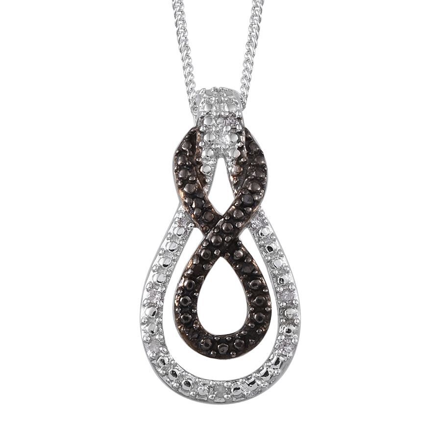 Black Diamond (Rnd), White Diamond Infinity Pendant With Chain Platinum Overlay Sterling Silver 0.10