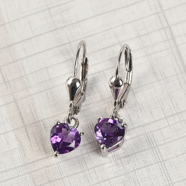 Amethyst Lever Back Earrings in Platinum Overlay Sterling Silver 1.42 Ct.