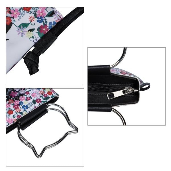 Stylish Flower Fairy Pattern Crossbody Bag with Cat-Shaped Handle Drop - Multi