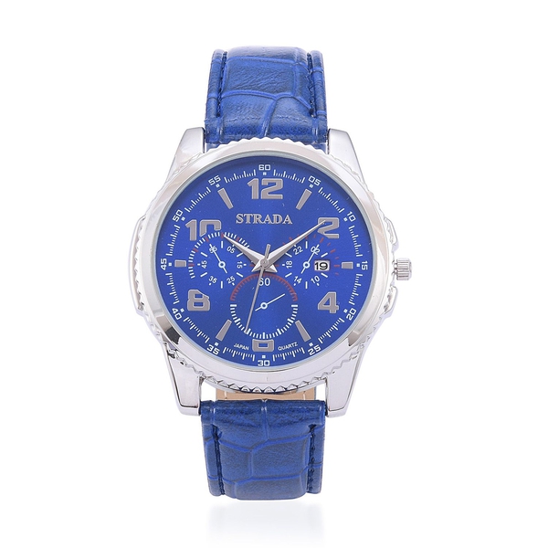 STRADA Japanese Movement Chronograph Look Blue Dial Water Resistant Watch in Silver Tone with Stainl