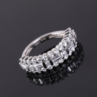 Lustro Stella Platinum Overlay Sterling Silver Half Eternity Ring Made with Finest CZ 2.63 Ct.