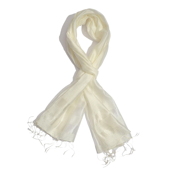 30% Silk and 70% Viscose White Colour Shawl (Size 180x70 Cm)
