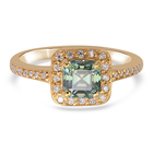 Blue Moissanite and White Moissanite Ring (Size Q) in Yellow Gold Overlay Sterling Silver