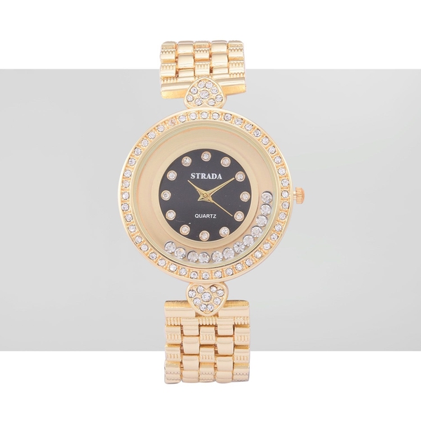 STRADA Austrian Crystal Studded Yellow Gold Tone Watch with Floating Crystals