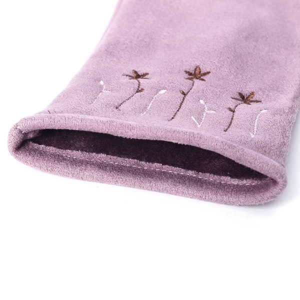 Solid Colour Women Winter Gloves with Star Embroidery on the Wrist (Size 8.9x22.9 Cm) - Lavender