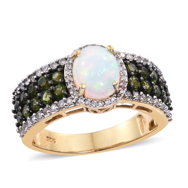 3 Carat Ethiopian Welo Opal and Multi Gemstone Halo Ring in 14K Gold Plated Silver 5.54 Grams