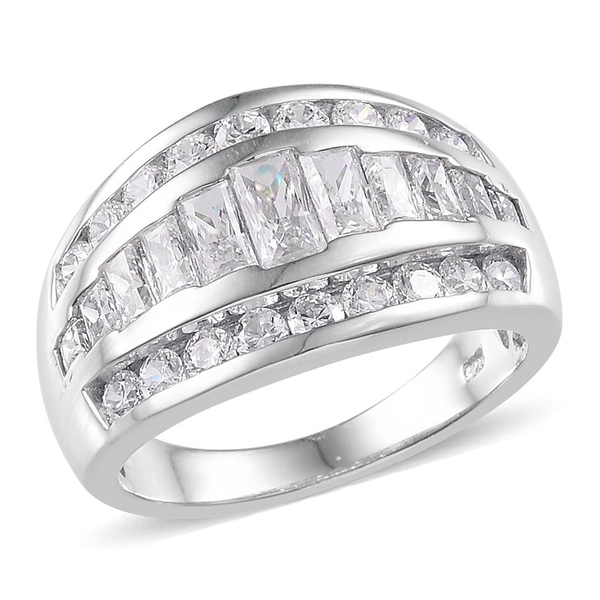 Lustro Stella - Platinum Overlay Sterling Silver (Bgt) Ring Made with Finest CZ. Silver wt. 6.00 Gms