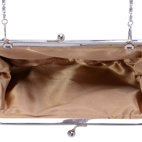 Golden Colour Glitter Clutch Bag with Removable Chain Strap (Size 24x13 Cm)