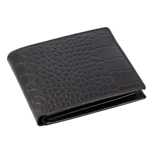 Genuine Leather Croc Embossed RFID Protected Bi-Fold Mens Wallet - Black