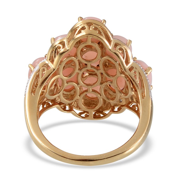 Peruvian Pink Opal (Ovl), Diamond Cluster Ring in Yellow Gold Overlay Sterling Silver 6.770 Ct.