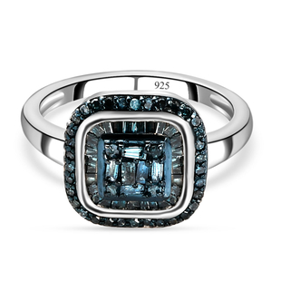 Blue Diamond Ring in Platinum Overlay Sterling Silver 0.53 Ct.