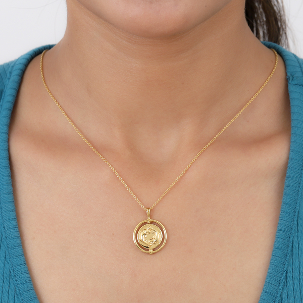 Sunday Child 14K Gold Overlay Sterling Silver Pisces Zodiac Sign Pendant with Chain (Size 20), Silver Wt. 6.40 Gms