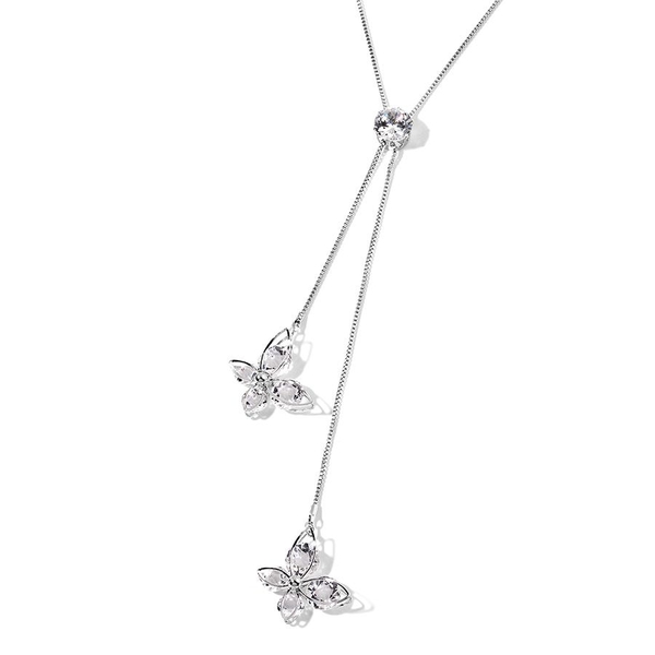 Simulated White Diamond Necklace (Size 22 with 2 inch Extender) in Silver Tone
