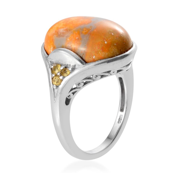 Bumble Bee Jasper (Ovl 9.00 Ct), Yellow Sapphire Ring in Platinum Overlay Sterling Silver 9.150 Ct.