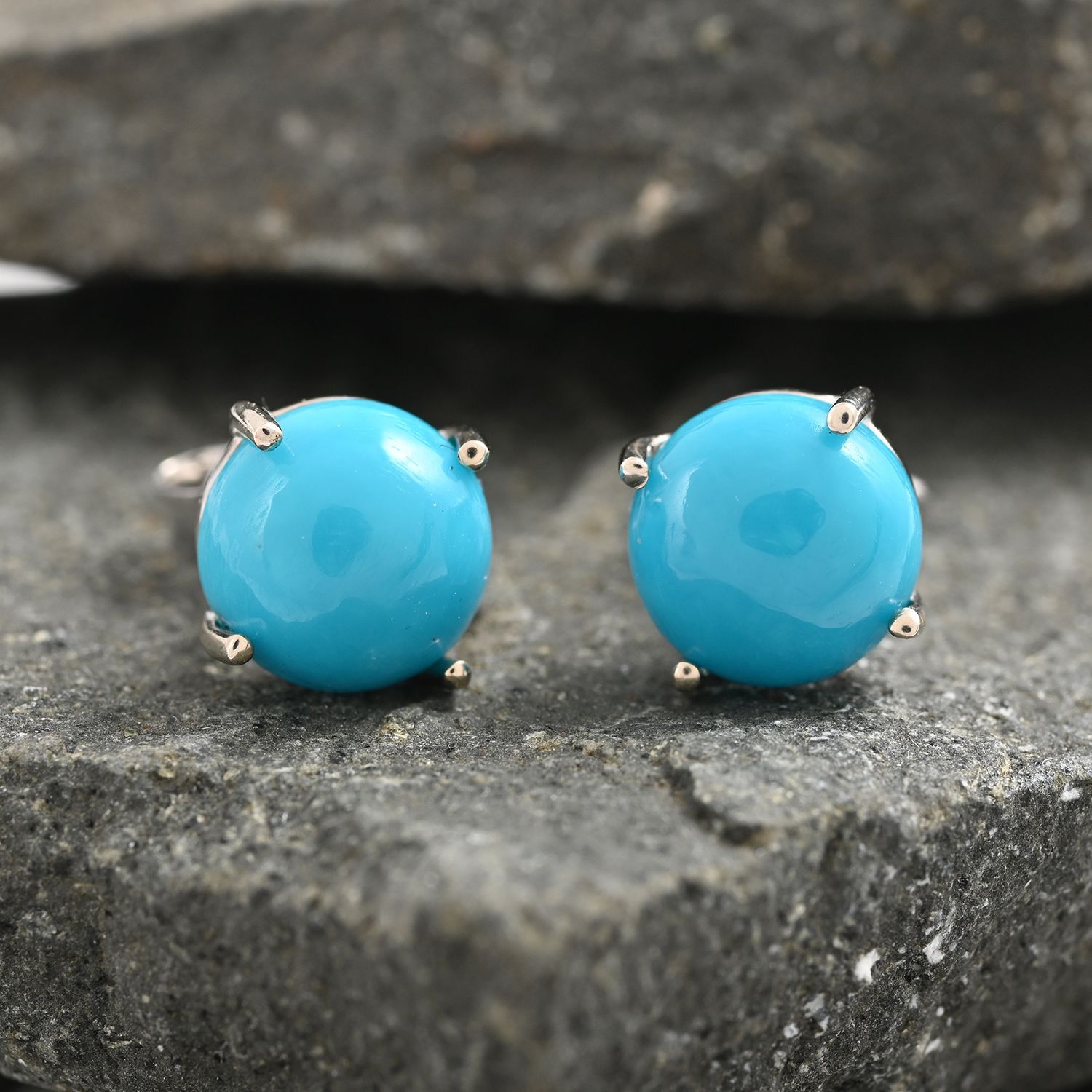 10K White Gold Arizona Sleeping Beauty Turquoise Stud Earrings  3.40 Ct