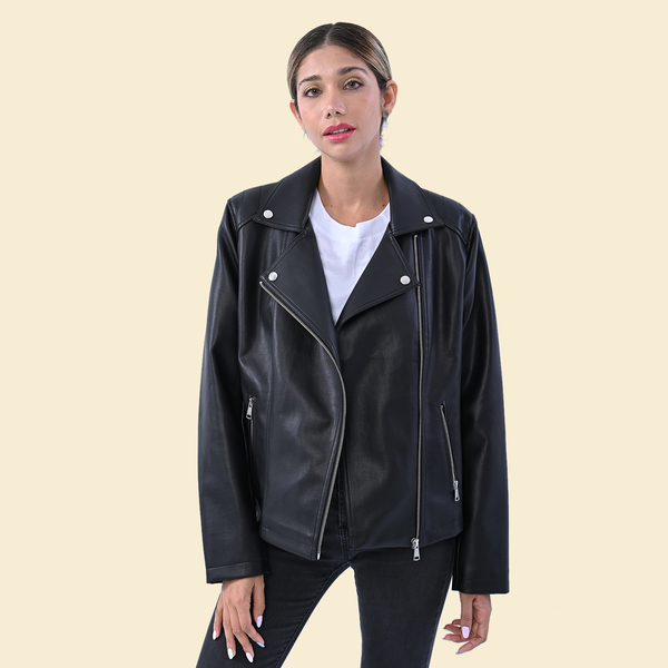 TAMSY Faux Leather Biker Style Jacket - Small - Bust 40in CB 21.5in