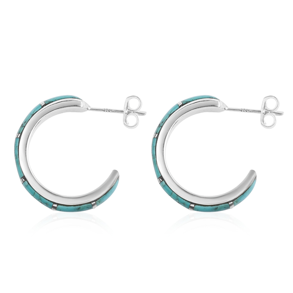 Santa Fe Collection - Turquoise J Hoop Earrings ( With Push Back) in Sterling Silver