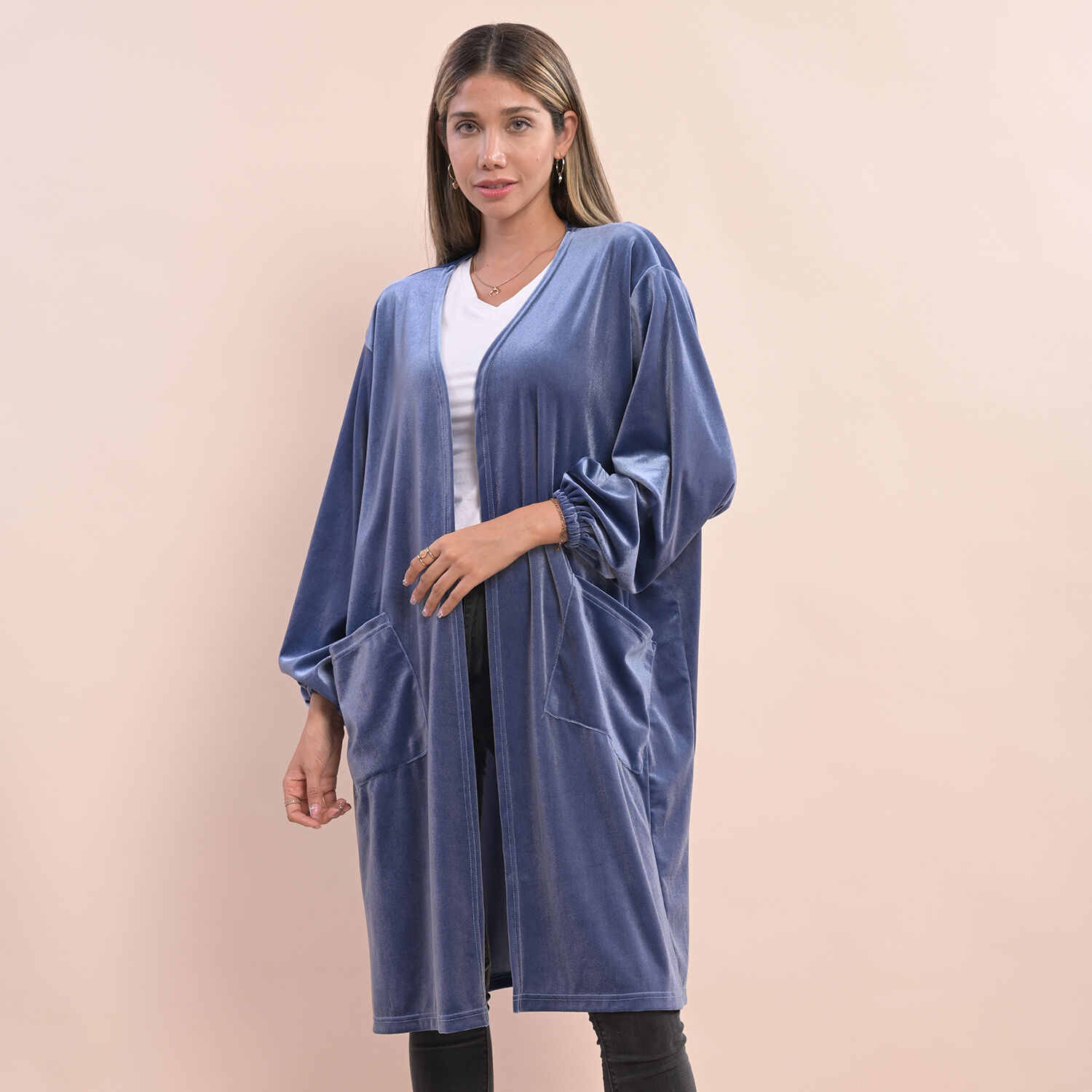 blue velvet cardigan