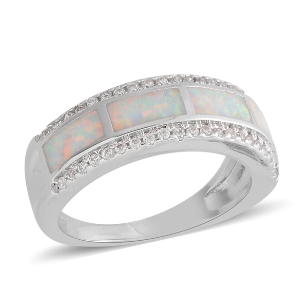 Simulated Opal and Simulated Diamond Ring in Silver Plated