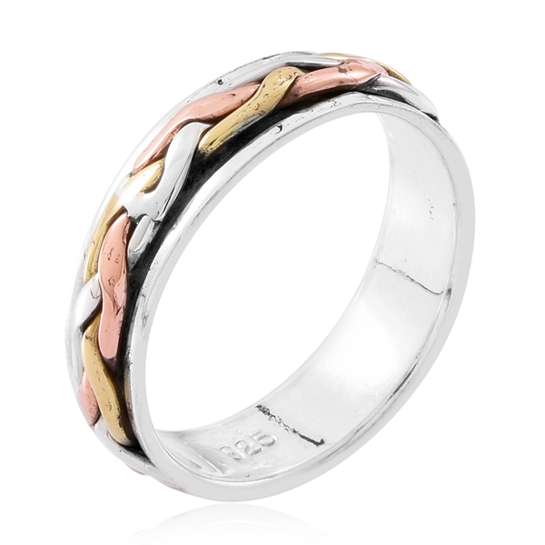 Tri Colour Sterling Silver Spinner Ring, Silver wt 4.71 Gms.