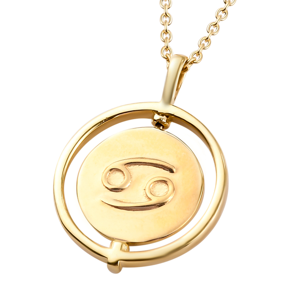 Sunday Child 14K Gold Overlay Sterling Silver Cancer Zodiac Sign Pendant with Chain (Size 20), Silver Wt. 6.37 Gms