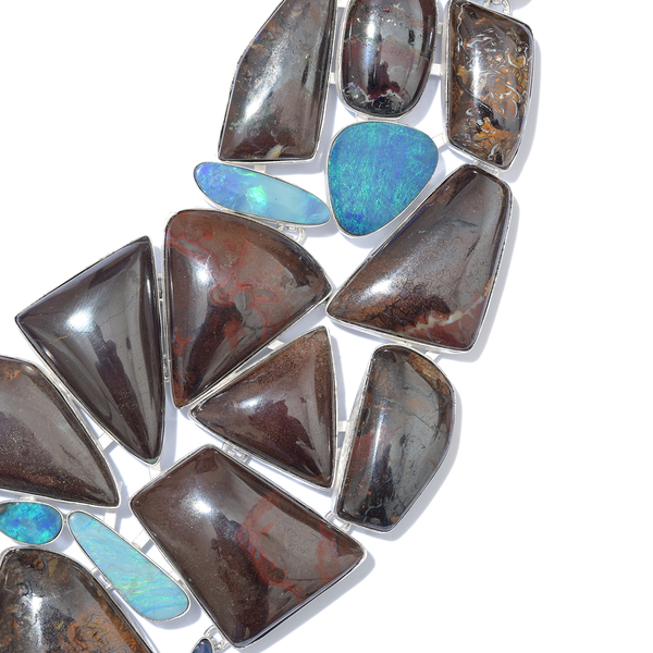 One Off A Kind- Boulder Opal Rock and Opal Double Necklace (Size 18 with 1 inch Extender) in Sterling Silver 686.700 Ct. Silver wt. 82.16 Gms.