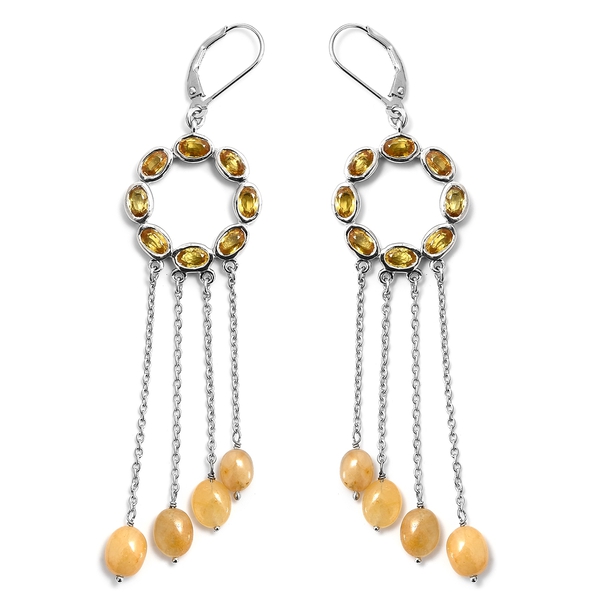 12 Ct Chanthaburi Yellow Sapphire Chandelier Earrings in Platinum Plated Silver 10.29 Grams