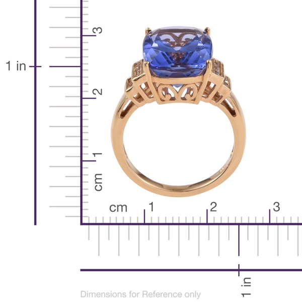 Colour Change Fluorite (Cush 11.50 Ct), White Topaz Ring in 14K Gold Overlay Sterling Silver 11.750 Ct.