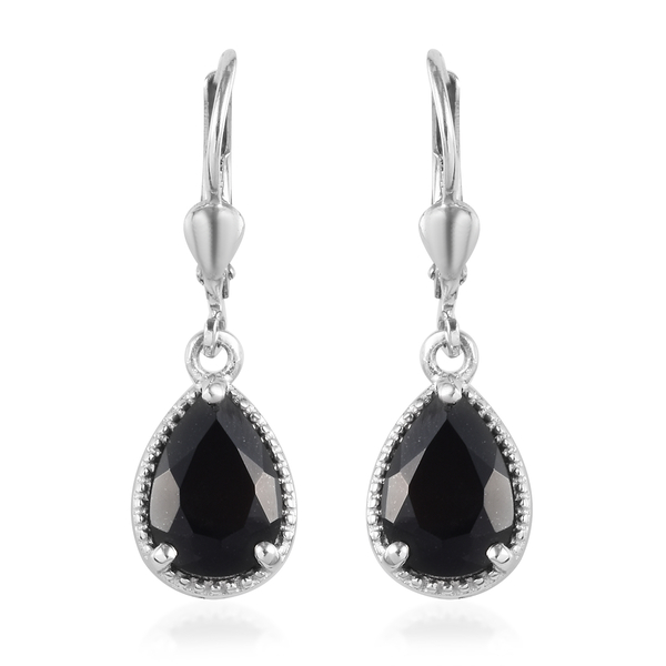 3.50 Ct Black Tourmaline Solitaire Drop Earrings in Platinum Plated Silver