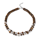 Yellow Tiger Eye Two Row Beads Necklace (Size 18 with 2 inch Extender) in Silver Tone 297.00 Ct.