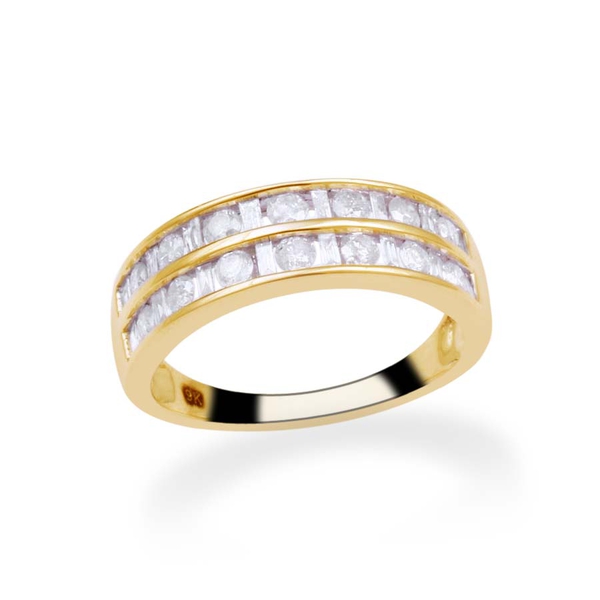 9K Y Gold SGL Certified Diamond (Bgt and Rnd) (I3-G-H) Ring 1.000 Ct.