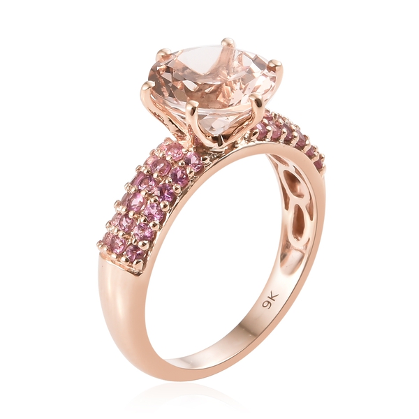 9K Rose Gold AAA Marropino Morganite (Rnd 3.25 Ct), Pink Tourmaline Ring 3.750 Ct.