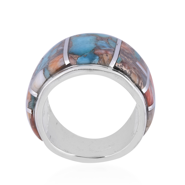 Santa Fe Collection - Spiny Turquoise Ring in Rhodium Overlay Sterling Silver 5.00 Ct.