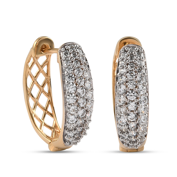 Lustro Stella 14K Gold Overlay Sterling Silver Hoop Earrings Made with Finest CZ 2.87 Ct.