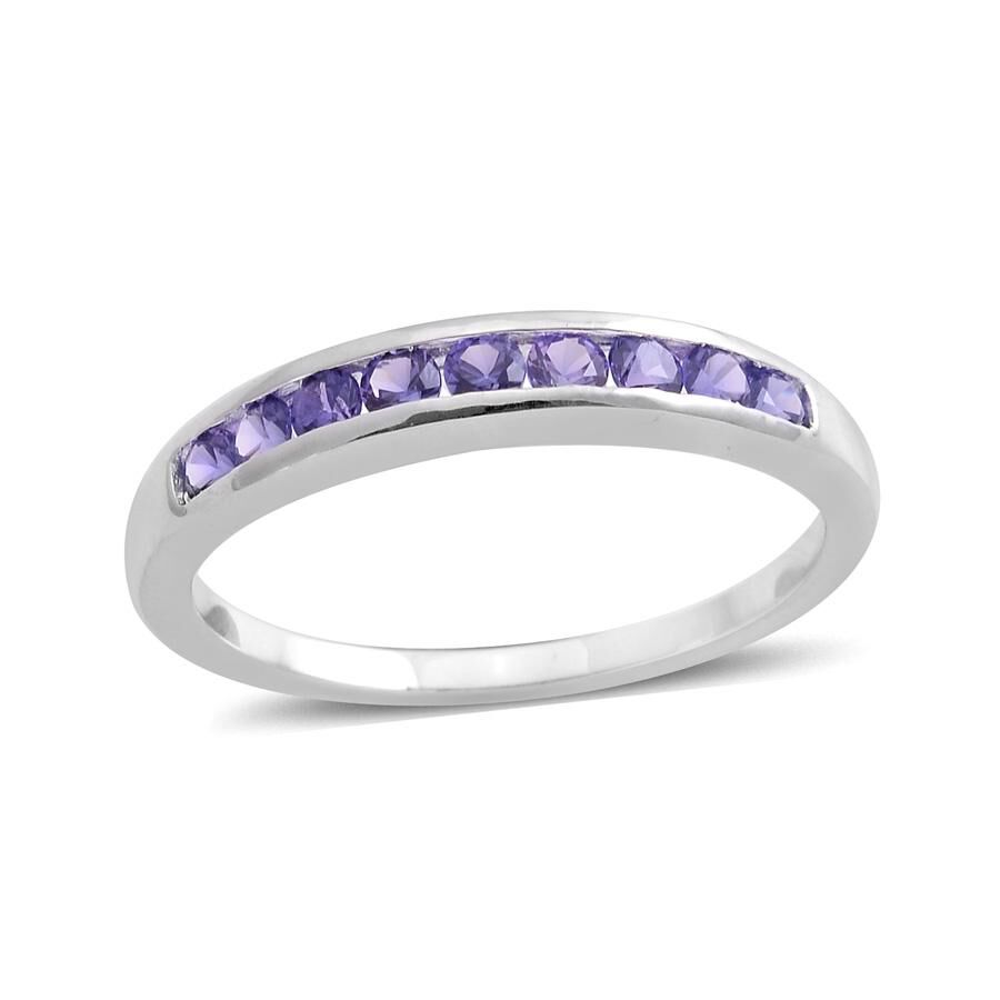 Simulated Purple Sapphire (Rnd) Half Eternity Band Ring in Sterling Silver 0.750 Ct.