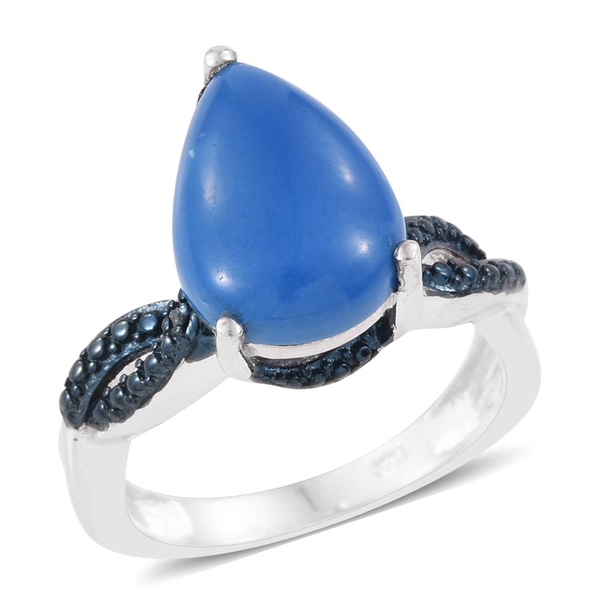 Ceruleite (Pear), Blue Diamond Ring in Platinum Overlay Sterling Silver 4.010 Ct.