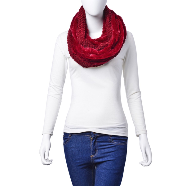 Designer Inspired Double Layered Infinity Red Scarf (Size 20X80 Cm)
