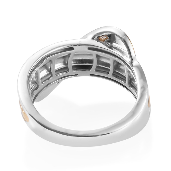Diamond Criss Cross Ring in Platinum and Yellow Gold Overlay Sterling Silver
