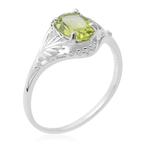 Hebei Peridot (Ovl) Solitaire Ring in Rhodium Overlay Sterling Silver 1.300 Ct.