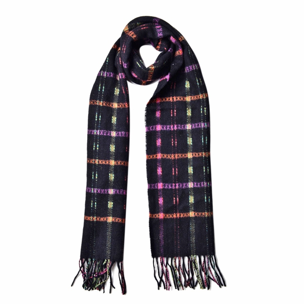 100% Wool Brown, Pink and Multi Colour Checks Pattern Scarf with Tassels (Size 160X30 Cm)