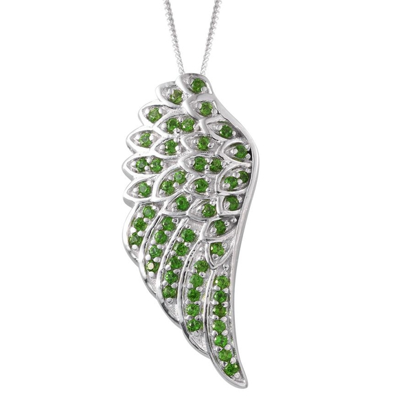Chrome Diopside (Rnd) Angel Wing Pendant with Chain (Size 18) in Platinum Overlay Sterling Silver 0.