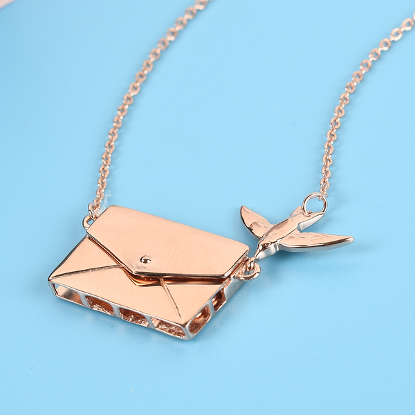 Secret Message Envelope Necklace with Bird in Rose Gold Plated Silver Size 20 Inch