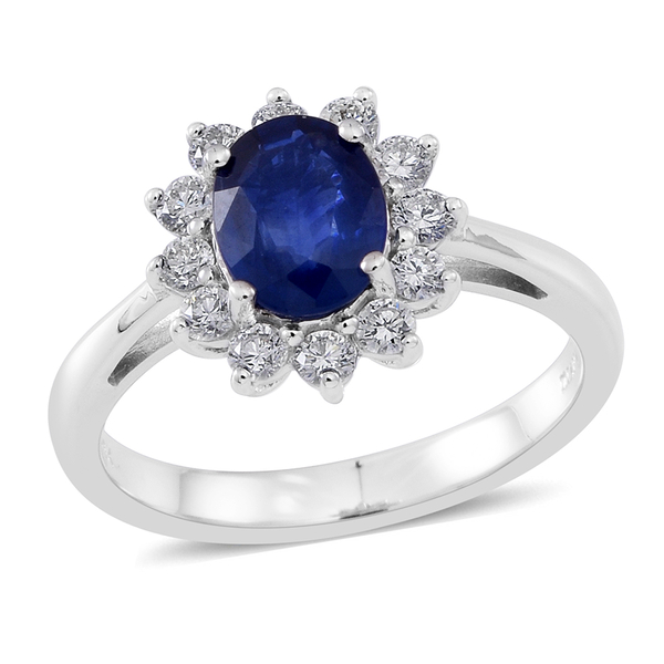 ILIANA 18K W Gold AAA Ceylon Blue Sapphire (Ovl 1.50 Ct), Diamond (SI-G-H) Ring 2.000 Ct.